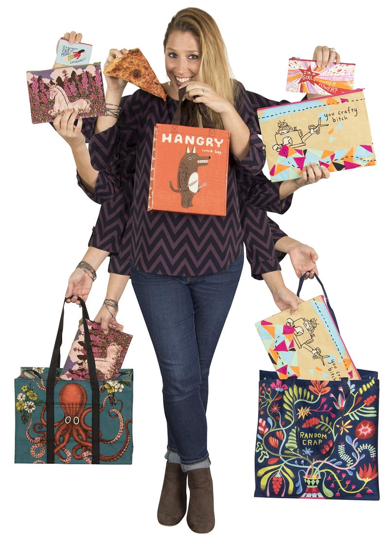 Blue Q Handy Tote ~ Hangry. Reusable lunch sack, little gift bag, sturdy and easy to clean, made from 95% recycled material, 10"h x 8.5"w x 4.5"d - Image 2