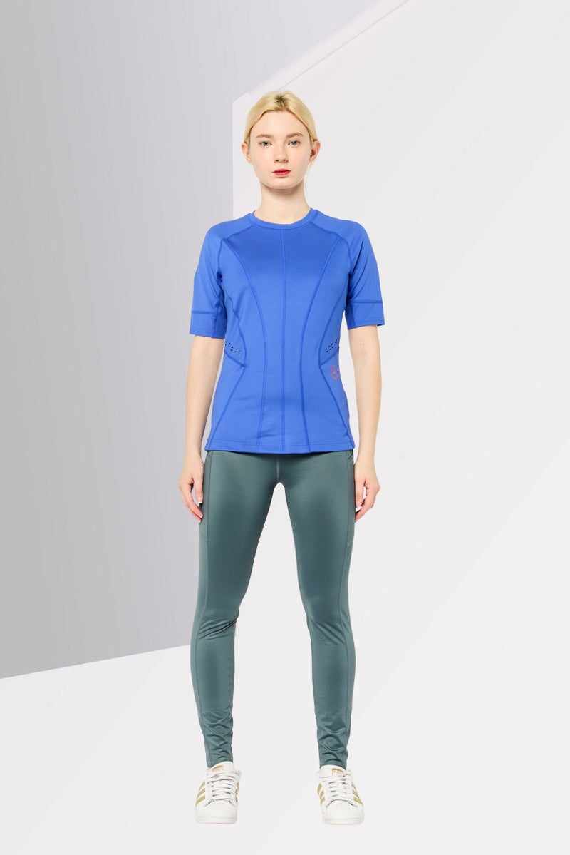Adidas Women Sportswear Fit Short Sleeve Outdoor T Shirt, Blue - Image 2
