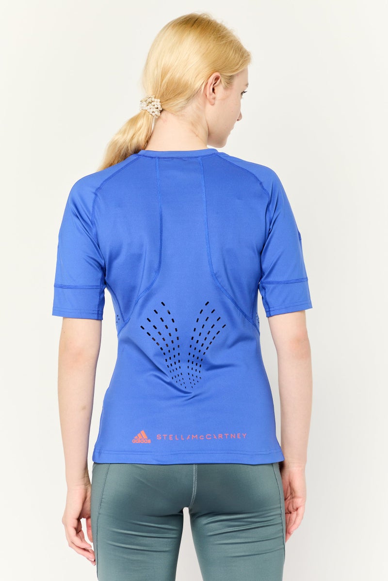 Adidas Women Sportswear Fit Short Sleeve Outdoor T Shirt, Blue - Image 4