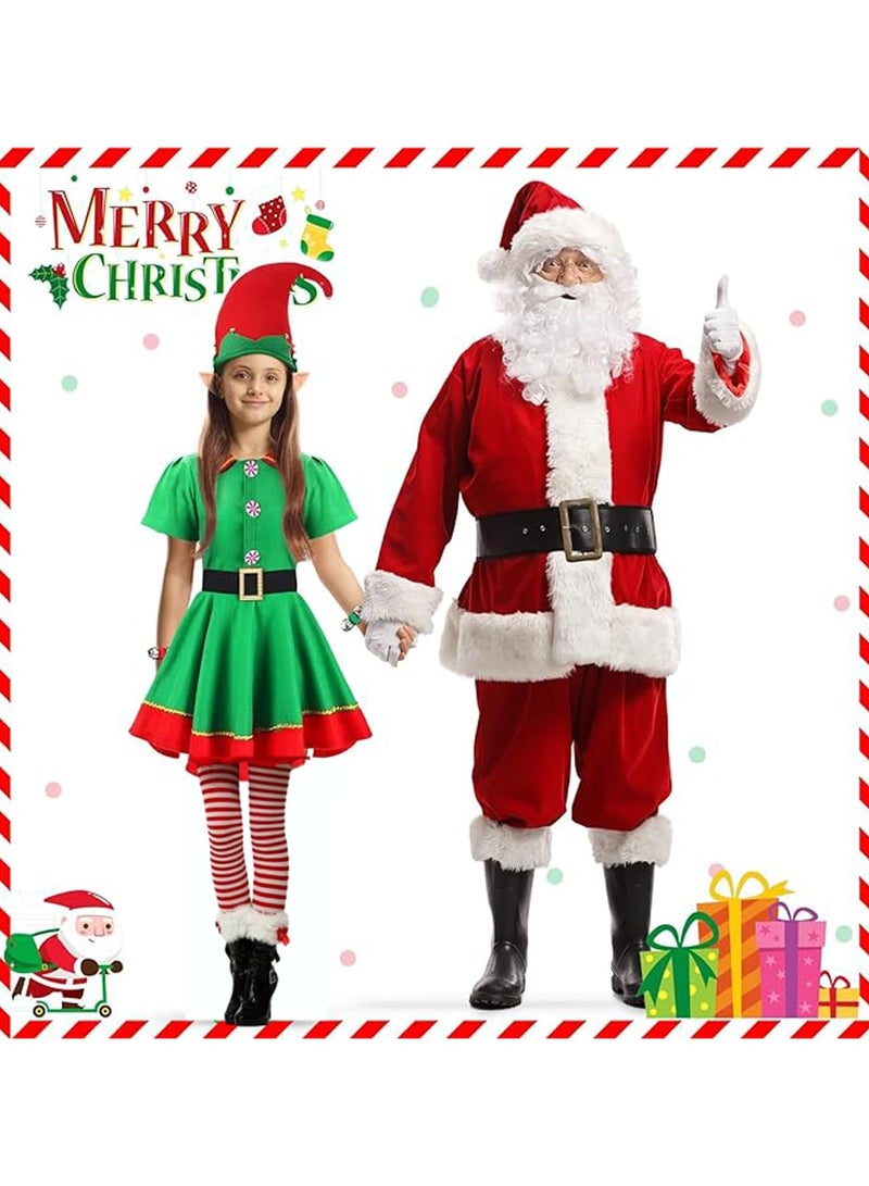 TAPIT Christmas Elf Costume Set Christmas Elf Cosply Outfits Dress for Boys Girls Include Hat Dress and Striped Socks for Christmas New Year Masquerade Party (Girls)  - Image 4
