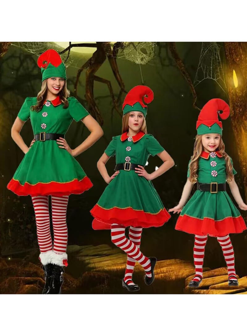 TAPIT Christmas Elf Costume Set Christmas Elf Cosply Outfits Dress for Boys Girls Include Hat Dress and Striped Socks for Christmas New Year Masquerade Party (Girls)  - Image 5