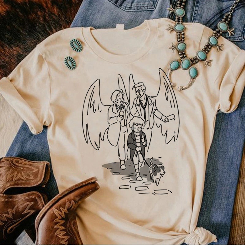 Good Omens T-Shirts Gothic Harajuku Print Short Sleeve Tee - Image 2