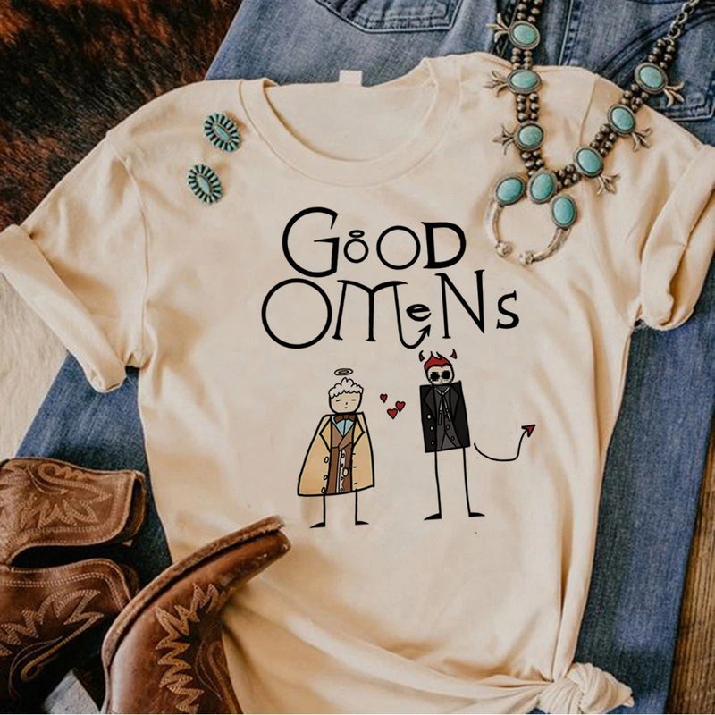 Good Omens T-Shirts Gothic Harajuku Print Short Sleeve Tee - Image 3