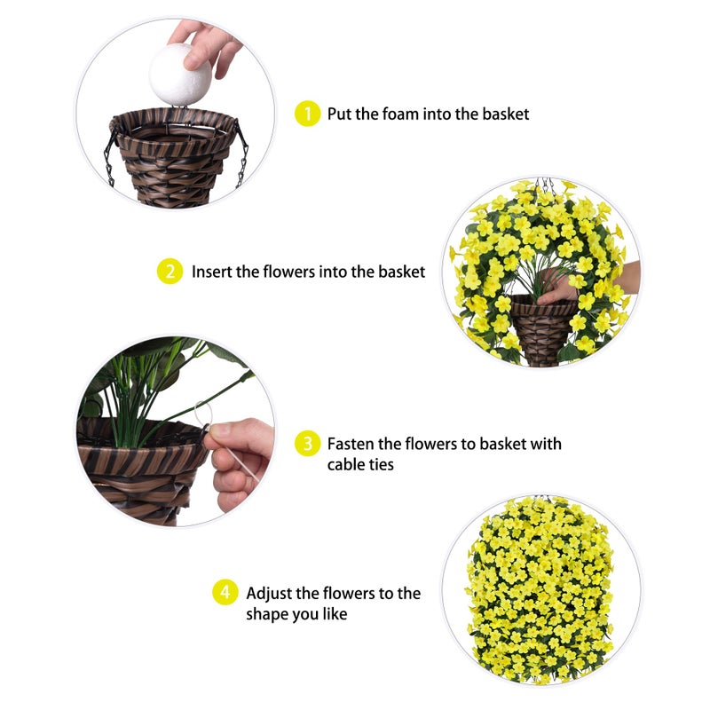 HyeFlora Artificial Fake Hanging Outdoor Flowers Plants Basket, Faux Silk Yellow Daisy Flowers UV Resistant Realistic Hanging Planter Orchid Vines for Outside Porch Patio Home Garden Yard Decoration - Image 4