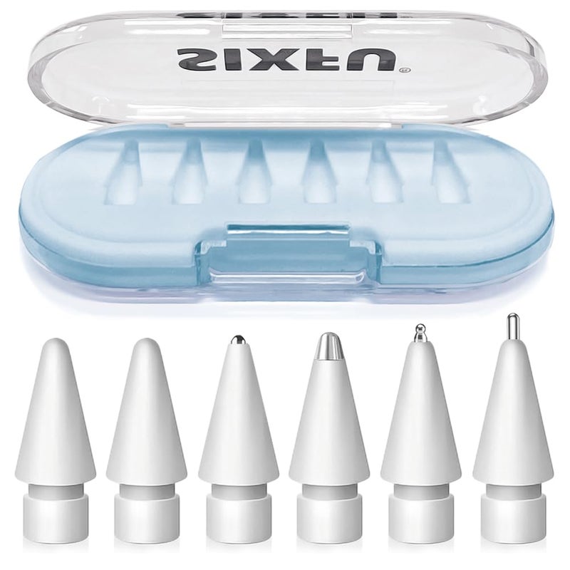 SIXFU Nib Tips for Apple Pencil Tips, Apple Pencil Pro Tips Set, Professional Sturdy Apple Pen Tips Replacement with Blue Case Accessories Compatible with iPad Pencil 2/1 USB C Tips(6 PCS) - Image 1