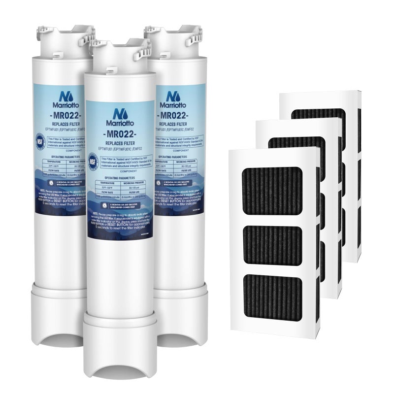 MARRIOTTO MR022 Water Filter, Compatible with Frigidaire refrigerator EPTWFU01, EWF02, Pure Source Ultra II and Pure Air Ultra 2 Air Filter (3+3) - Image 1