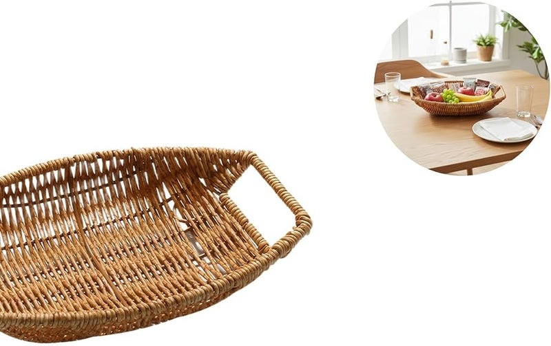 Large Beige Handwoven PP Fruit Basket Kitchen Storage Serving Tray 24x17x6 cm - Image 5