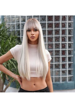 ETG Long Straight Full Fluffy Silver Wigs with Female Natural Hair Gradient Silver Full Headgear Bangs for Women, 26inch Synthetic Wig Heat Resistant Hair for Daily Party Cosplay  - Image 5