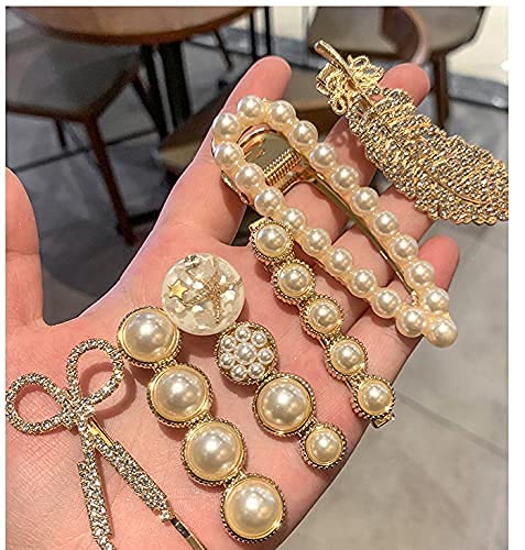 HOMEMATES 6 Pcs Korean Style Pearl Barrettes Women's Set Hairpin Korean Style Hair Clip Marble Alligator bobby pins Duckbilled Headdress Jewelry Hair Accessories - Image 4