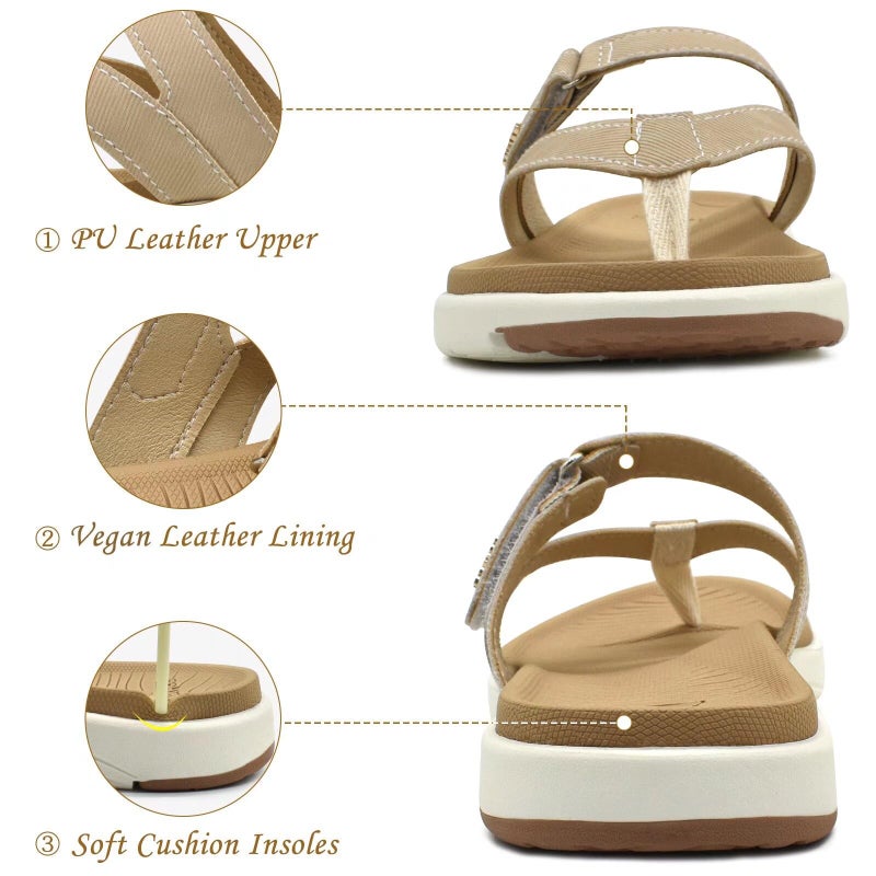 COFACE Womens Orthopedic Flip Flops Ladies Slip On Athletic Yoga Memory Foam Cushioned Recovery Walking Thong Sandals Summer Beach Pool Slippers Comfortable Plantar Fasciitis Arch Support Beige Size 9 - Image 5