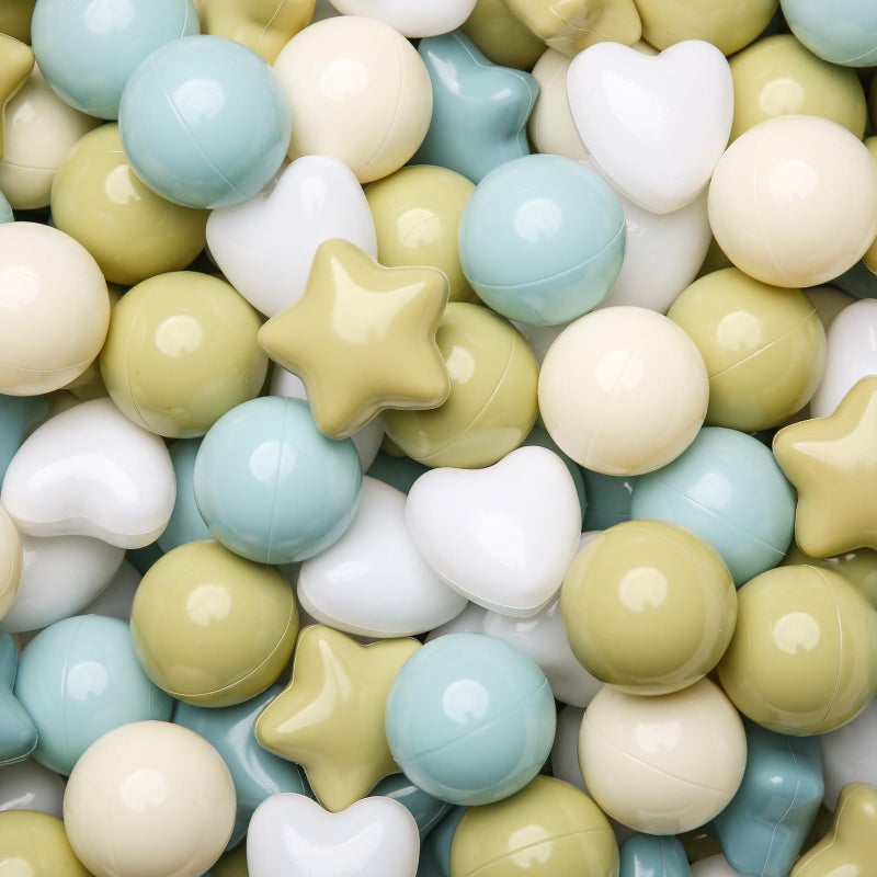 GOGOSO Ball Pit Balls Plastics Balls for Ball Pit  Stars Hearts Shape for PastelBall for Toddlers Kids  Stars and Hearts Creamy Blue+Green+White 100pcs - Image 1