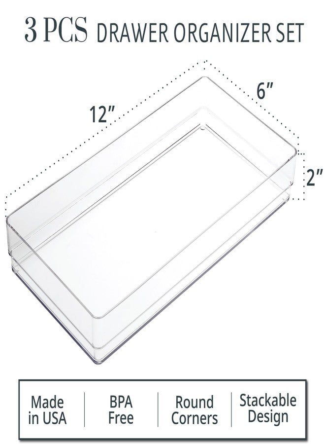 STORi SimpleSort 3-Piece Stackable Clear Drawer Organizer, 12" x 6" x 2" - Image 2
