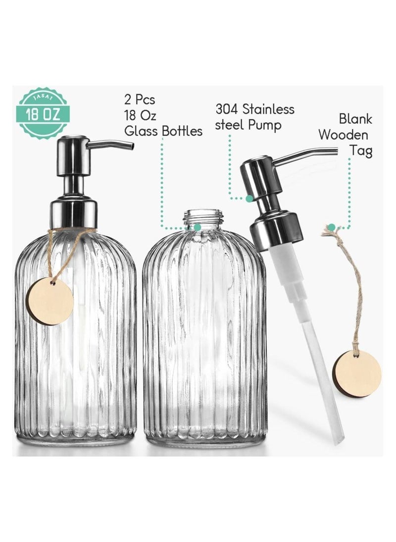 Generic - 2PACK 18 Oz Glass Soap Dispenser with Rust Proof Stainless Steel Pump, Refillable Hand Vertical Stripe, Premium Bathroom for Kitchen & Bathroom. - Image 1