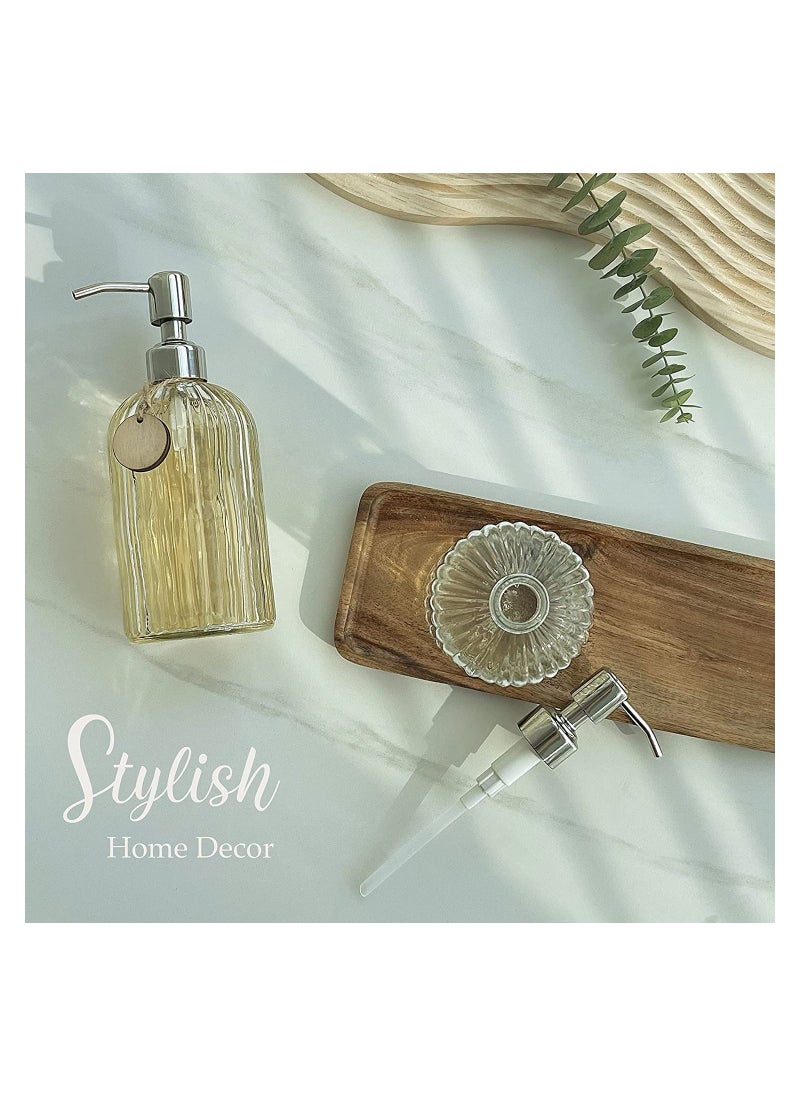 Generic - 2PACK 18 Oz Glass Soap Dispenser with Rust Proof Stainless Steel Pump, Refillable Hand Vertical Stripe, Premium Bathroom for Kitchen & Bathroom. - Image 1