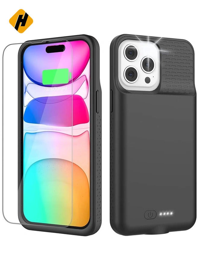 HuHa Battery Case for iPhone 14/14 Pro, Real 4500mAh Rechargeable Smart Extended Charging Case with 1x Screen Protector, Ultra-Slim Portable Protective Battery Pack (6.1 inch) Black - Image 1