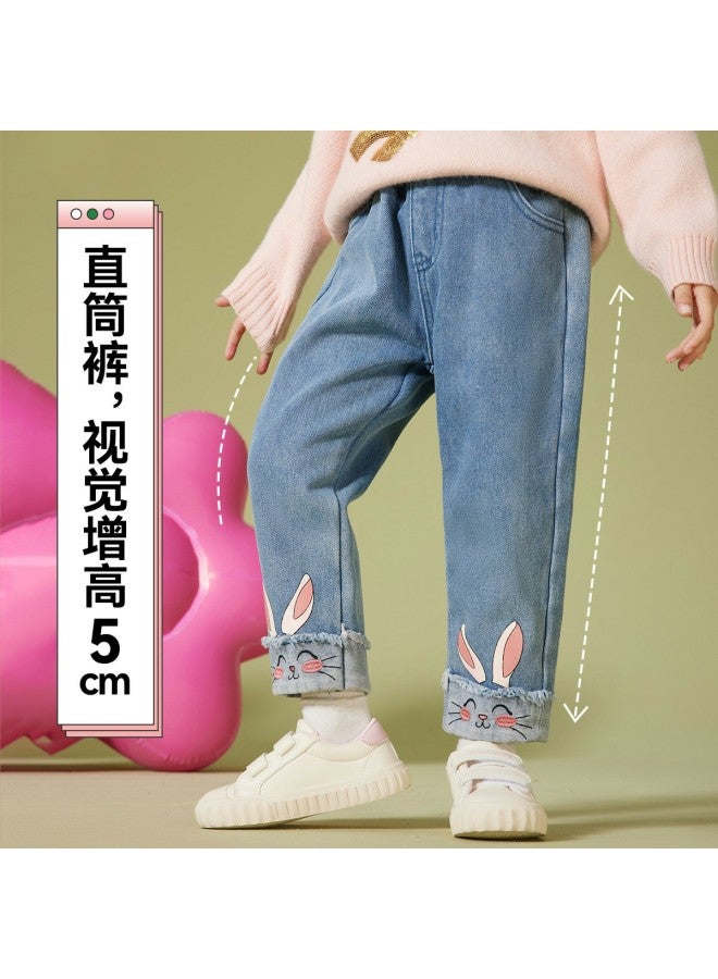 ASK JUNIOR بنطلون بنات خريف للأطفال بطبعة أرنب لطيف بنطلون جينز طويل رياضي - Image 3