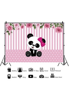 Renaiss 5X3Ft Cute Panda Baby Shower Backdrop Pink And White Stripe Dots Rose Flowers Photography Background For Girl Princess Newborn Birthday Party Decor Cake Table Banner Photo Studio Props  - Image 5