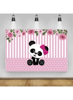Renaiss 5X3Ft Cute Panda Baby Shower Backdrop Pink And White Stripe Dots Rose Flowers Photography Background For Girl Princess Newborn Birthday Party Decor Cake Table Banner Photo Studio Props  - Image 3