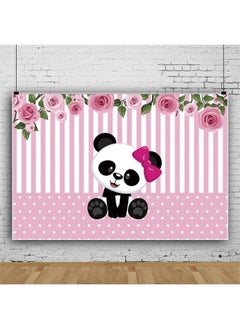 Renaiss 5X3Ft Cute Panda Baby Shower Backdrop Pink And White Stripe Dots Rose Flowers Photography Background For Girl Princess Newborn Birthday Party Decor Cake Table Banner Photo Studio Props  - Image 4