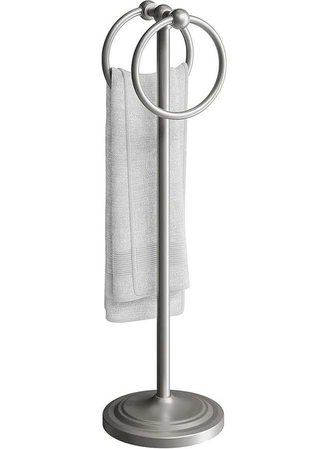 Green Tiger Towel Holder Stand Hand Towel Ring for Bathroom or Kitchen Vanity Countertops to Store Hand Towels Washcloths or dishcloths - 2 Hanging Rings，19" inch (Color : Silver)