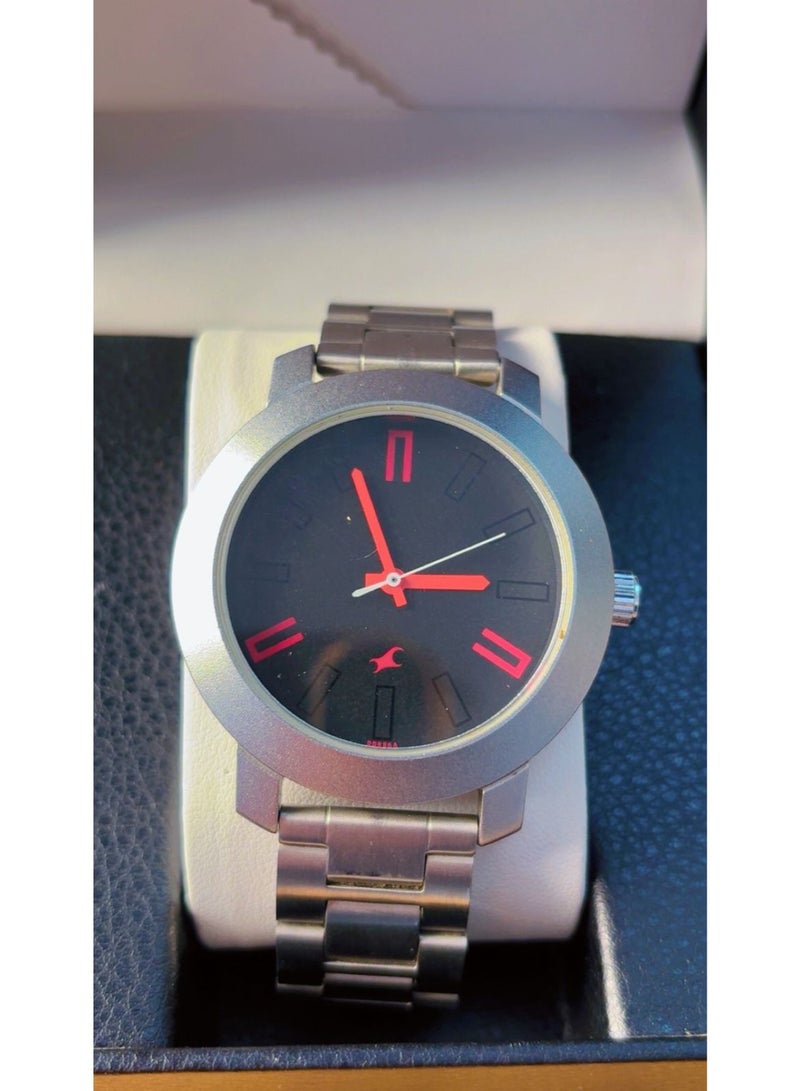 Fastrack Men's Quartz Analog Watch with Black Dial & Red Hands Stainless Steel Strap - Brand New (Model: 3120SSH) - Image 1