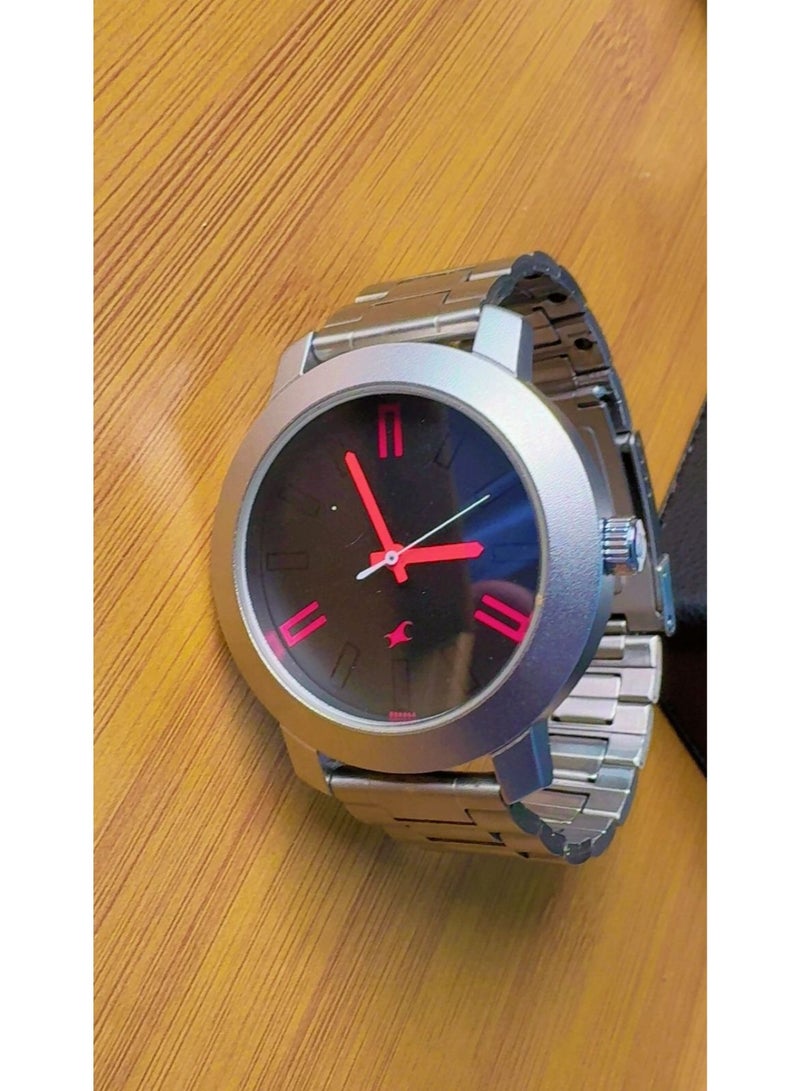 Fastrack Men's Quartz Analog Watch with Black Dial & Red Hands Stainless Steel Strap - Brand New (Model: 3120SSH) - Image 2