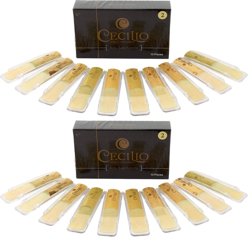 Alto Saxophone Reeds 2.0-20 Reeds with Individual Cases for Bright Tone Strength 2.0, Affordable Value & Beginner-Friendly Practice
