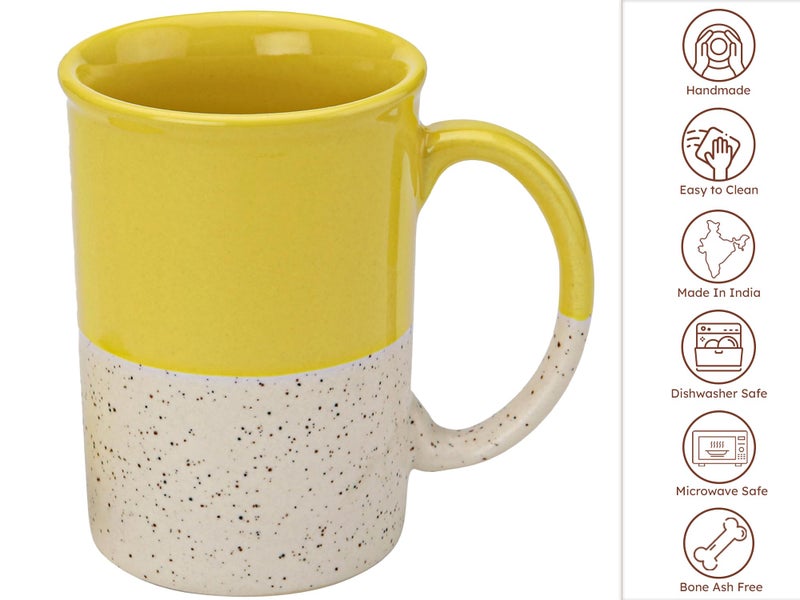 Bodhi House Ceramic Hand Glazed Tea and Coffee Mug with Coaster - 300ml | Set of 2 | Microwave & Dishwasher Safe | for Home Office - Yellow - Image 5