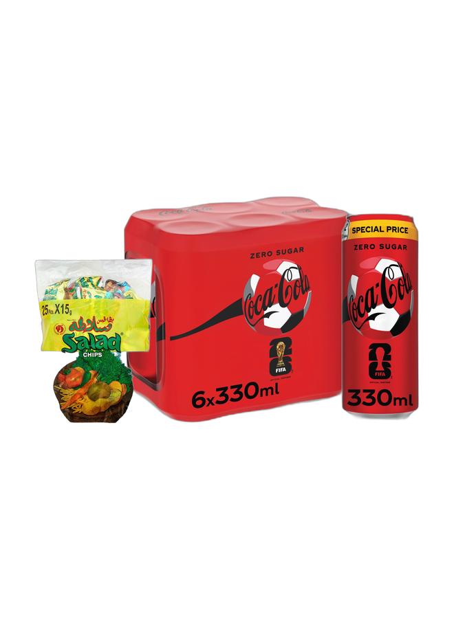 noon Chips Oman Salad Chips 15grams Pack of 25 + Coca Cola Zero Calories Carbonated Soft Drink Can 330ml Pack of 6 - Image 1
