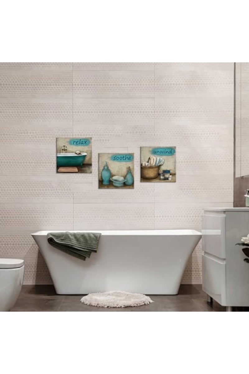 iHAPPYWALL 3 Pieces Bathroom Canvas Wall Art Teal Style Bathtub Bath Set Towel Relax Soothe Unwind Bathroom Still Life Picture Poster Print On Canvas Stretched and Framed Ready to Hang - Image 5