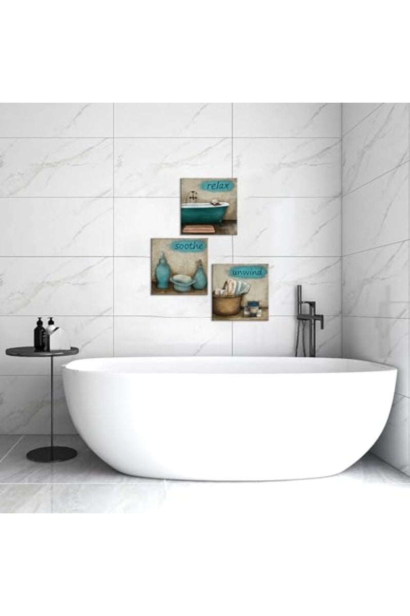 iHAPPYWALL 3 Pieces Bathroom Canvas Wall Art Teal Style Bathtub Bath Set Towel Relax Soothe Unwind Bathroom Still Life Picture Poster Print On Canvas Stretched and Framed Ready to Hang - Image 4