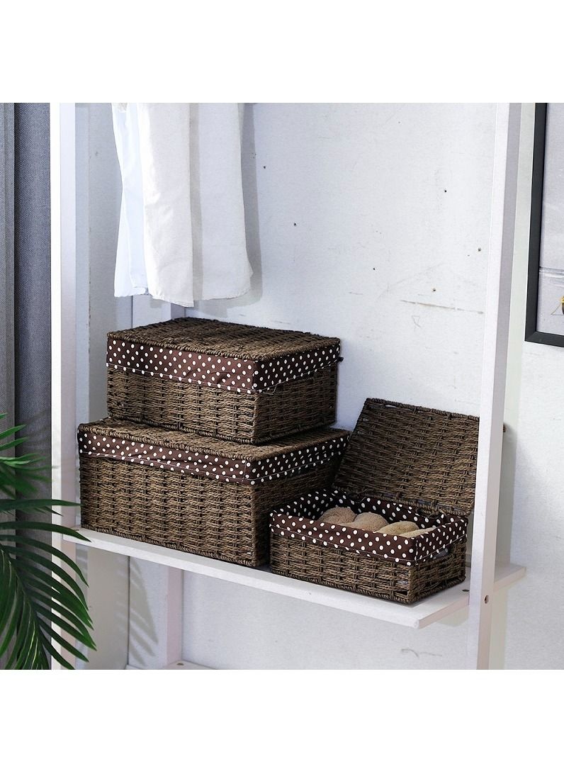 LINGWEI Set of 3 Woven Storage Basket Box Wicker Hamper Stackable Bin with Lid Storage Organizer For Nursery Baby Closet Diaper Toys Home Office Laundry  - Image 3