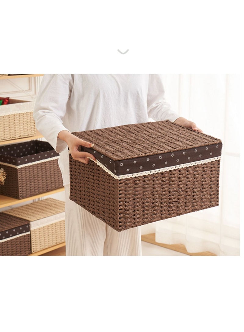 LINGWEI Set of 3 Woven Storage Basket Box Wicker Hamper Stackable Bin with Lid Storage Organizer For Nursery Baby Closet Diaper Toys Home Office Laundry  - Image 4