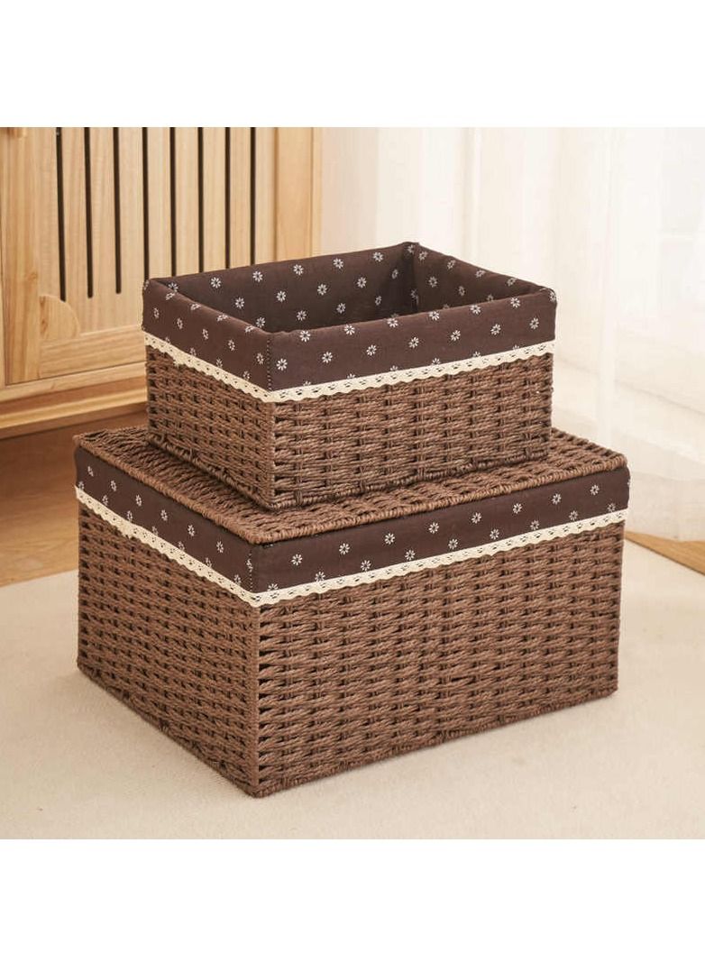 LINGWEI Set of 3 Woven Storage Basket Box Wicker Hamper Stackable Bin with Lid Storage Organizer For Nursery Baby Closet Diaper Toys Home Office Laundry  - Image 5
