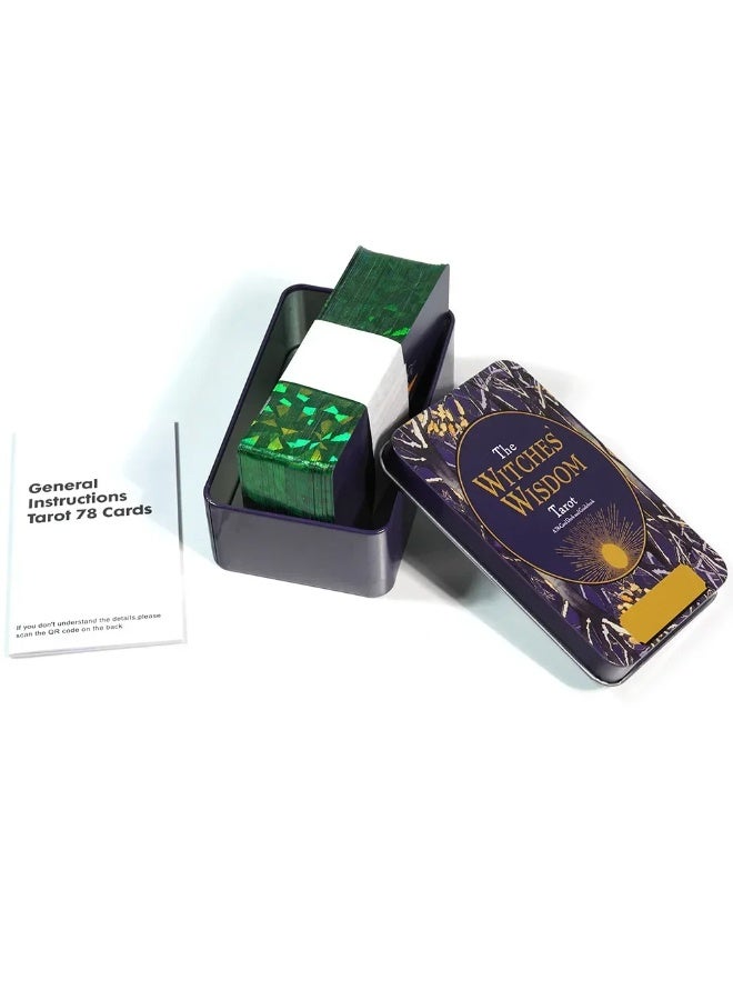 NIBEMINENT 10.3 * 6 cm Witch's Wisdom Tarot Card Set (packaged in a tin box with green gold edges) Includes 78 Tarot cards and an introductory guidebook - Image 3