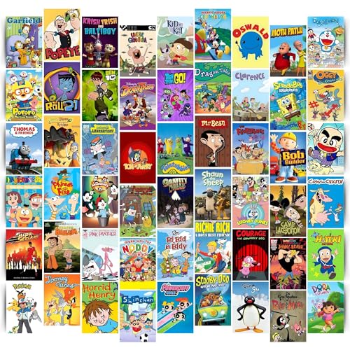 Posters Inc Pack of 54 Nostalgia Cartoon Posters, Home Decor Items For Living Room, Aesthetic Wall Stickers For Bedroom And Kitchen, Gifts For Women And Children, 4x6 Inches Size Collage Art Kit - Image 1