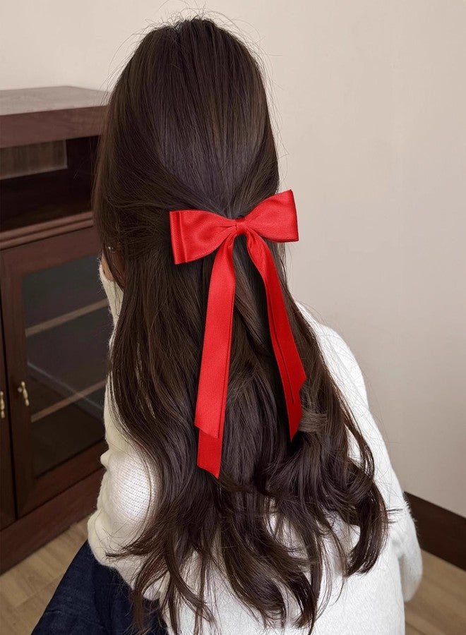 Miroksh 5.5" Hair Bow Clips for Women Girls, Red Silky Satin Ribbon Bow-Knot Alligator Barrettes with Long Tail,Valentines Ponytail Holder Accessories for Toddler Teens Kids - Image 5