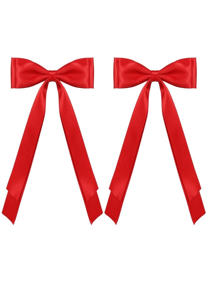 Miroksh 5.5" Hair Bow Clips for Women Girls, Red Silky Satin Ribbon Bow-Knot Alligator Barrettes with Long Tail,Valentines Ponytail Holder Accessories for Toddler Teens Kids - Image 1