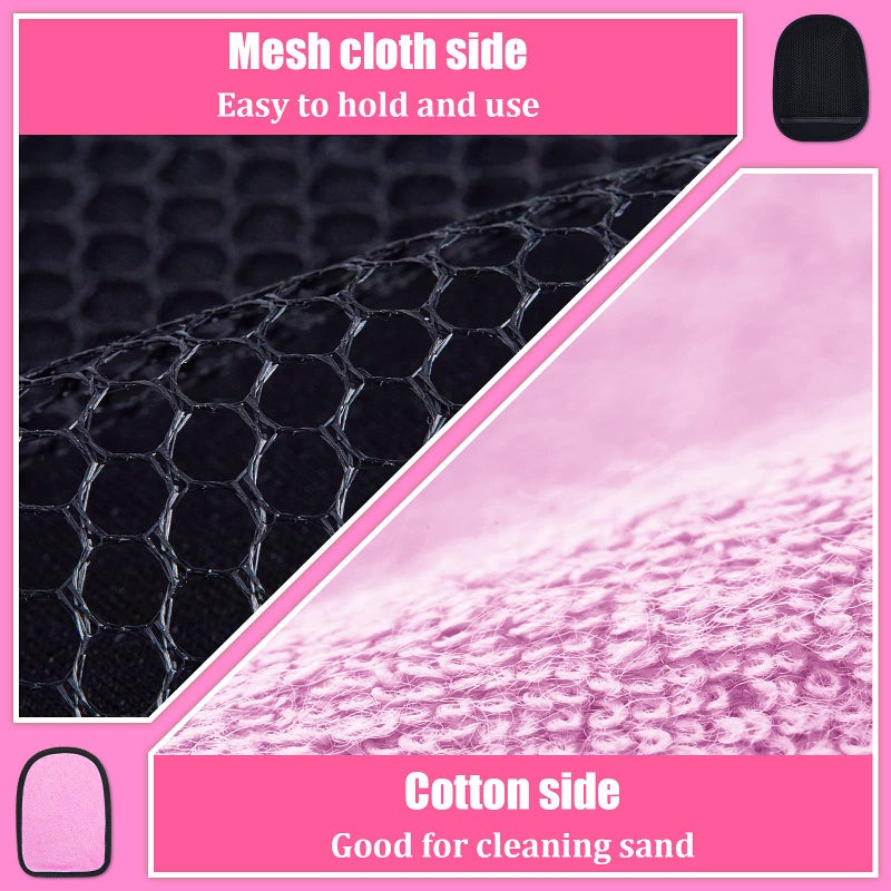 Skylety 2 قطع قفاز تنظيف الرمل الناعم والودود للبشرة من القطن لمساعدة الآباء في تنظيف الرمل من بشرة الأطفال حزمة قفاز للركمجة والمحيط والأنشطة على ضفاف البحيرات (وردي) - Image 3