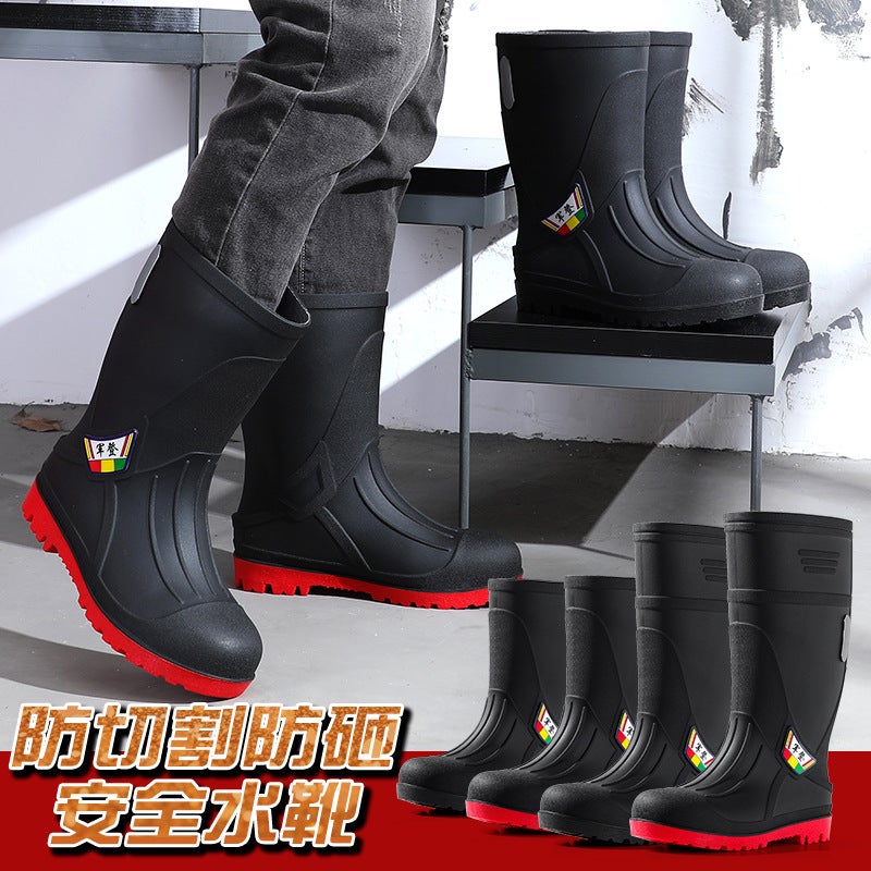 Steel Head Rain Boots Men'S Steel Bottom Anti-Smashing And Stab-Resistant Industrial And Mining Waterproof Rubber Shoes High Barrel Thickened Wear-Resistant Labor Protection Rain Boots For Construction Site - Image 5