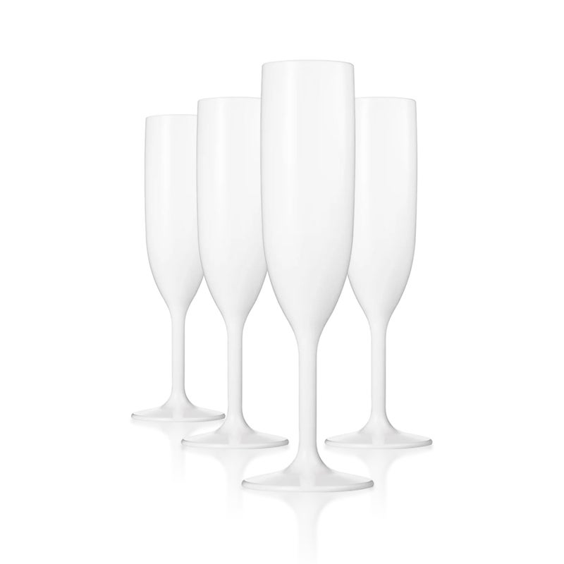 Drinique Unbreakable Champagne Flutes Set of 4 6oz Classic Shatterproof Reusable Champagne Glass  White