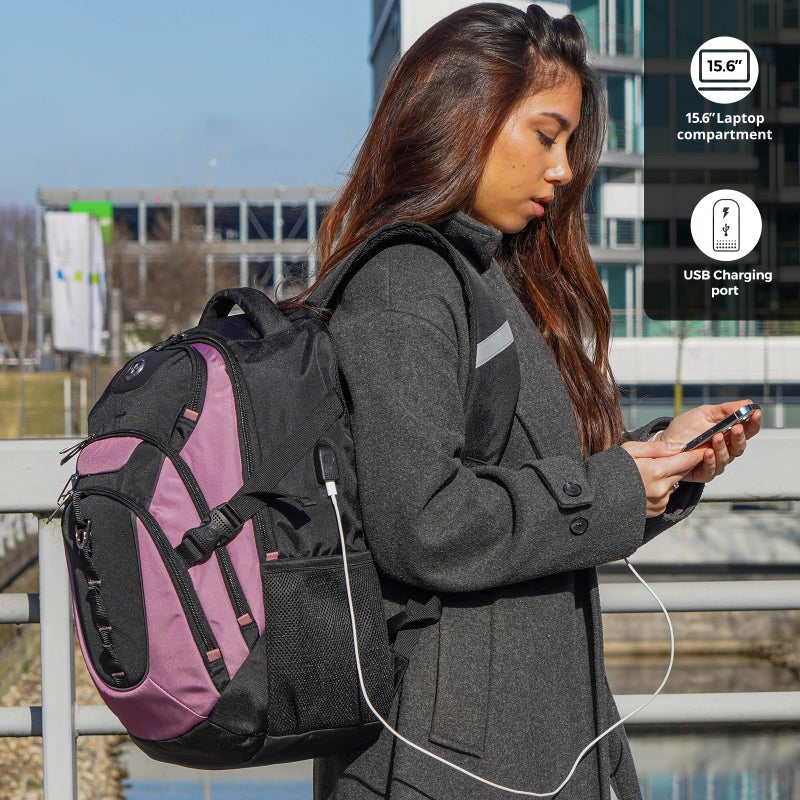 Swissdigital Design Laptop Backpack with USB Charging Port, Travel Backpack Fits 15.6 inches Computer, 31L College School Backpack for Women, Light Purple/Black | SD803-85 - Image 3
