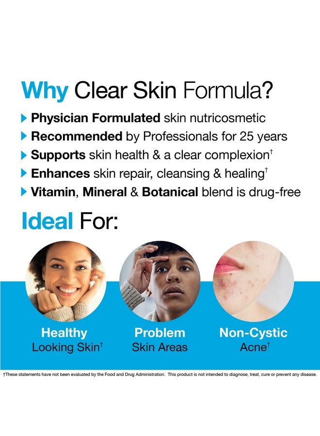 VitaMedica Clear Skin Vitamin Formula; Acne Treatment; Skin Care; Cleanse & Detoxify; Vitamin C A & E Plus Zinc; Bromelain; Chromium; Selenium; Collagen Support; For Women & Men; 60 Ct - Image 3