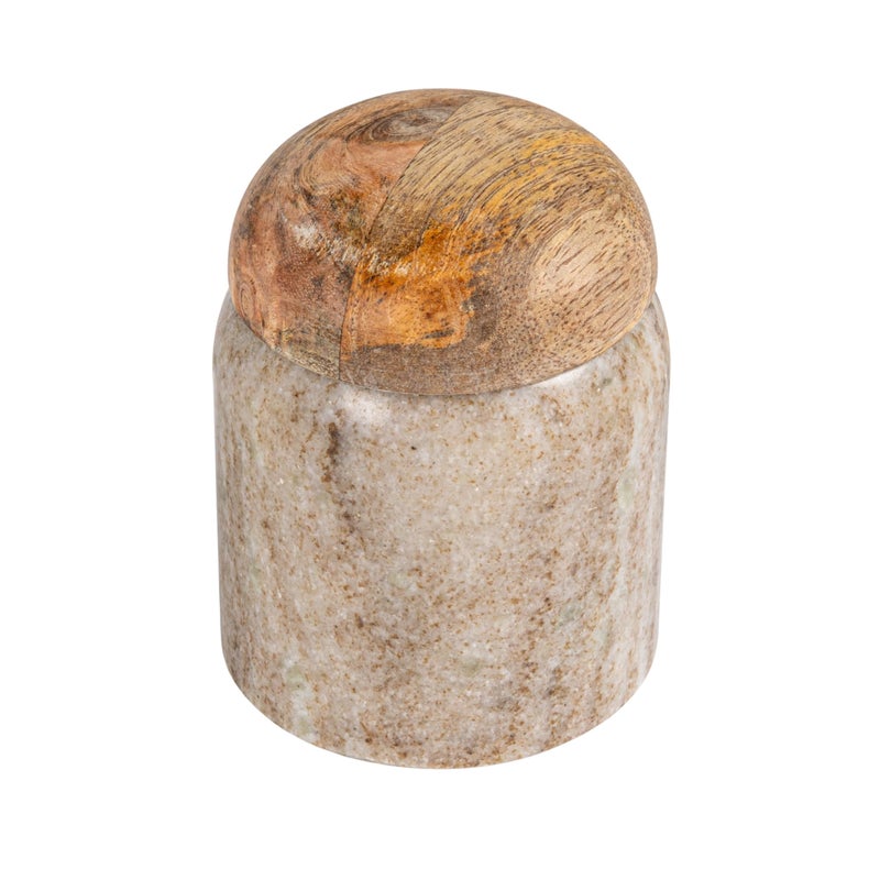 Creative Co-Op Modern Marble Wood Lid, Natural Canister - Image 1