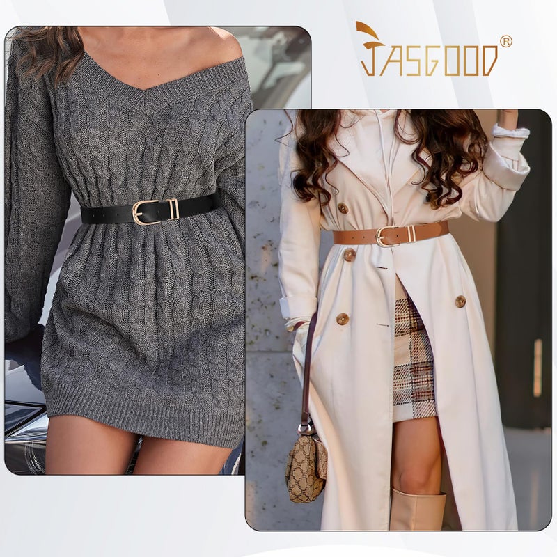JASGOOD 3 Pack Women Belts For Jeans Dresses Pants Ladies Faux Leather Waist Belt with Gold Buckle(Black+Brown+Beige Gold Buckle) - Image 4