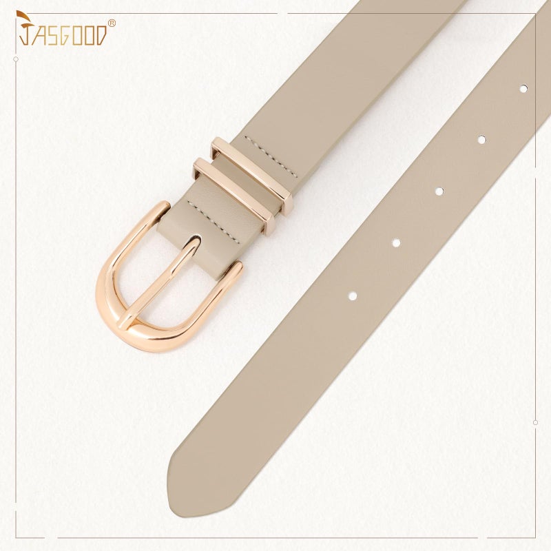 JASGOOD 3 Pack Women Belts For Jeans Dresses Pants Ladies Faux Leather Waist Belt with Gold Buckle(Black+Brown+Beige Gold Buckle) - Image 3