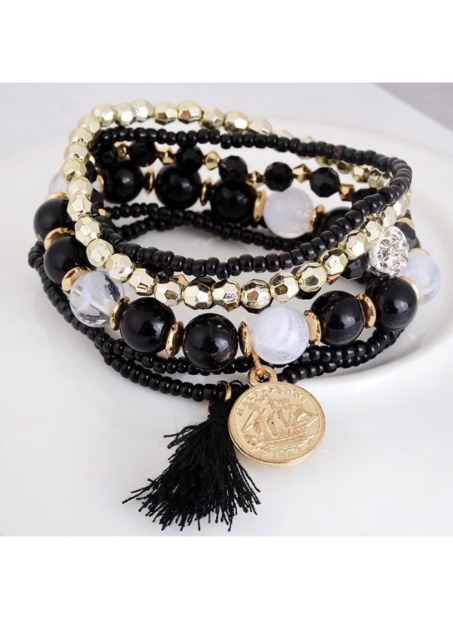 NIBEMINENT Korean Fashion Elegant Heart Pendant Metal Tassel Versatile Multi-Layer Bracelet
