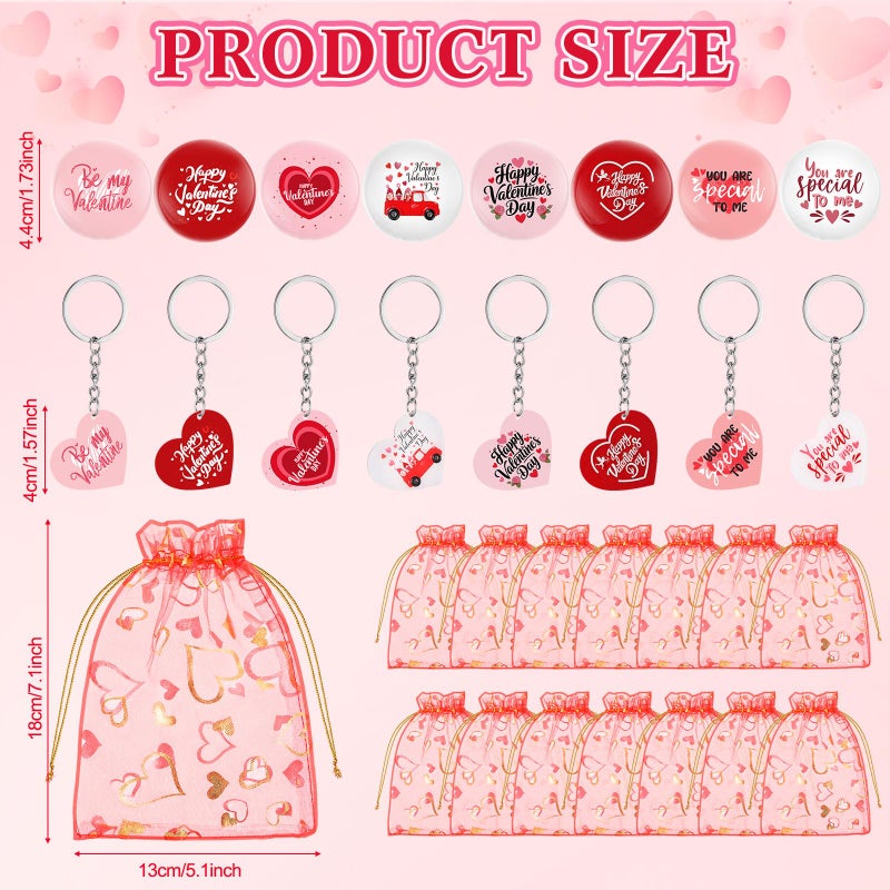 Jaloro 24 Set Valentine's Day Gifts Bulk with Pens, Keychains, Greeting Cards, Pins & Heart Organza Bags Coworker Valentine Gifts Bulk for Employees Party Exchange Gift - Image 3