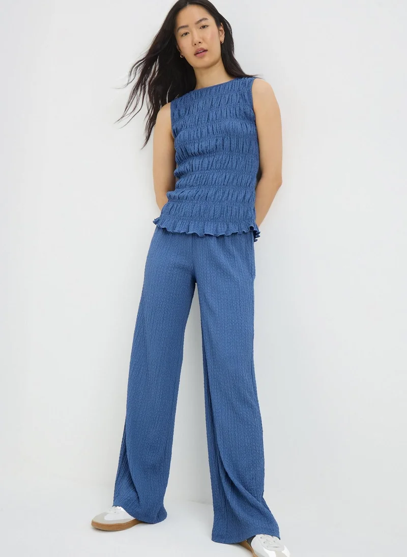 Matalan Blue Textured Wide Leg Co Ord Trousers
