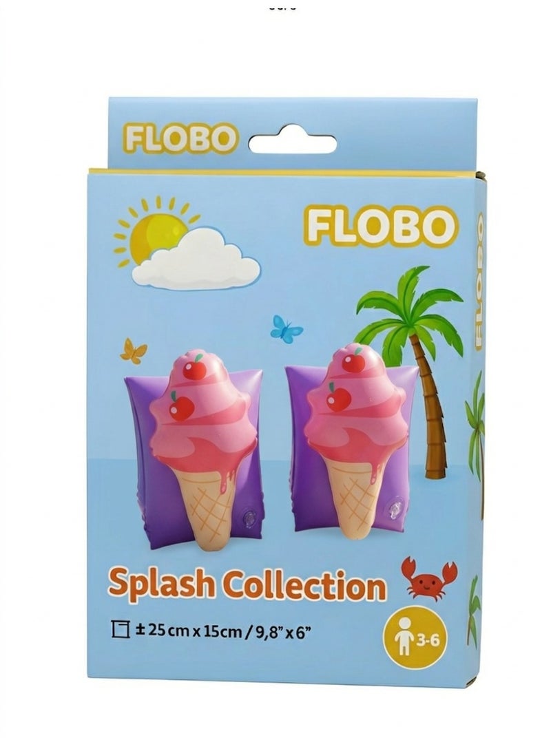 FLOBO ​1 Pair Flobo Ice Cream Inflatable Arm Bands for Kids (3-6 Years), Cute Swimming Floaties & Pool Water Wings, 25x15 cm - Purple - Image 5